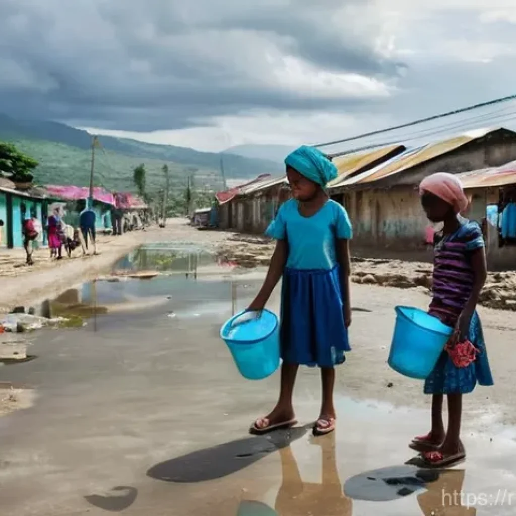 아이티의 정치적 불안정과 시위 현황 - **Prompt 1: A Glimmer of Hope Amidst Urban Despair**
    A wide shot depicting a street scene in a H...