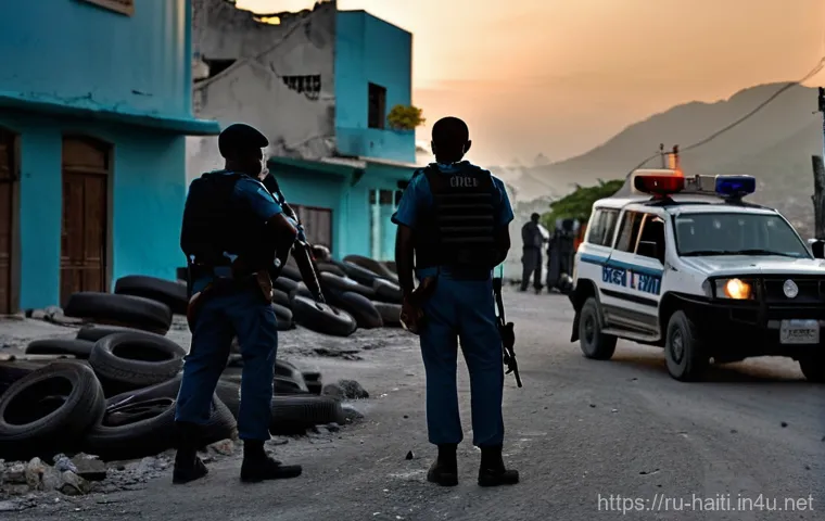 아이티의 정치적 불안정과 시위 현황 - **Prompt 1: A Glimmer of Hope Amidst Urban Despair**
    A wide shot depicting a street scene in a H...