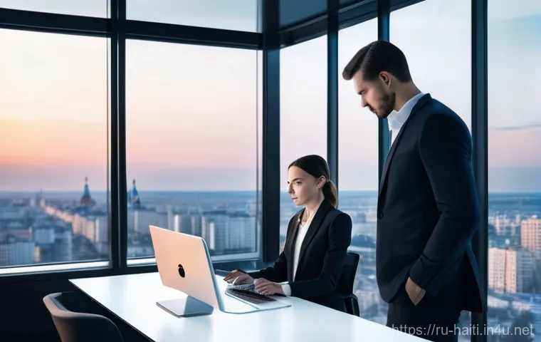 아이티에서 개발된 혁신 기술과 스타트업 사례 - **Prompt:** "A diverse group of Russian individuals interacting with advanced AI technology in a mod...