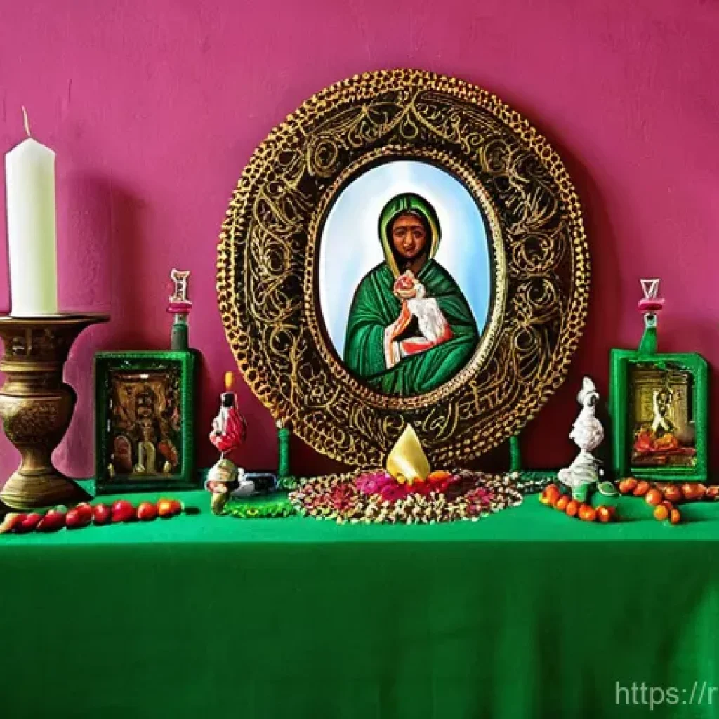 아이티의 종교 분포  가톨릭 개신교 보두교 - **Haitian Vodou Altar of Syncretism**
    A richly decorated domestic altar in a Haitian home, showc...