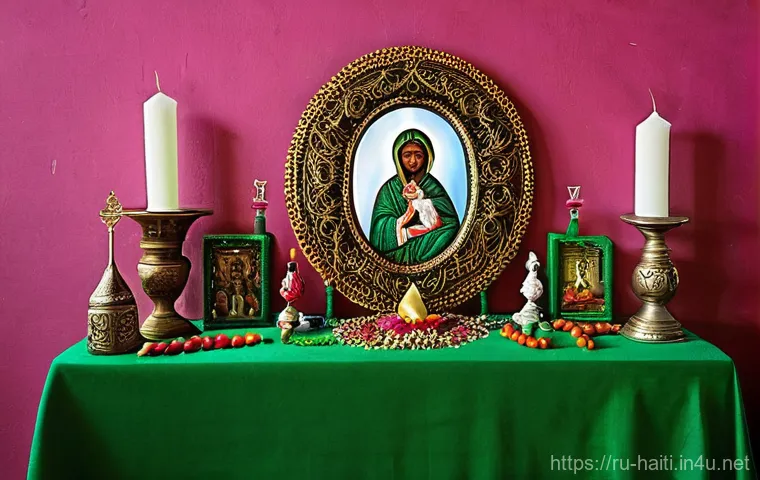 아이티의 종교 분포  가톨릭 개신교 보두교 - **Haitian Vodou Altar of Syncretism**
    A richly decorated domestic altar in a Haitian home, showc...