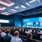 아이티에서 열리는 국제적인 행사 및 포럼 - **Prompt 1: Bustling Russian IT Conference**
    "A vibrant, modern IT conference hall in a major Ru...