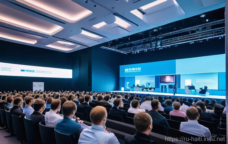 아이티에서 열리는 국제적인 행사 및 포럼 - **Prompt 1: Bustling Russian IT Conference**
    "A vibrant, modern IT conference hall in a major Ru...