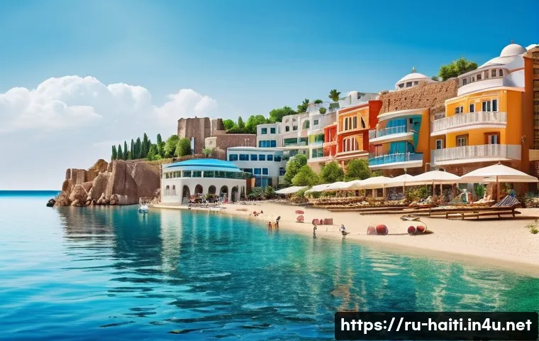아이티 제러미 해변 여행 - **Prompt:** A vibrant, diverse montage showcasing popular 2025 beach vacation destinations for Russi...